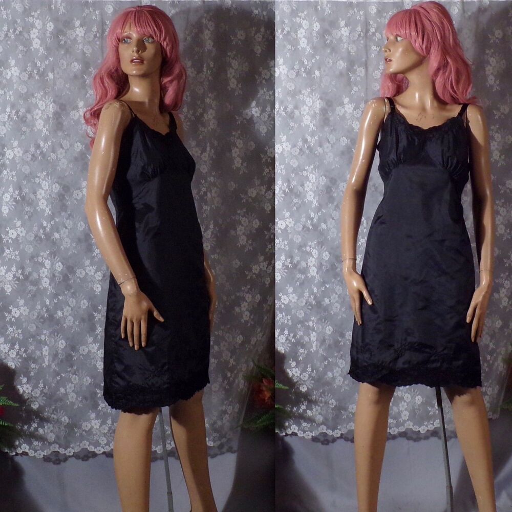 Vintage 50s Black Slip Size Medium 1950s Retro Dress Full Slip Lingerie Pinup